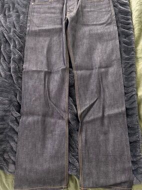 Edwin selvedge denim with bright orange stitching
